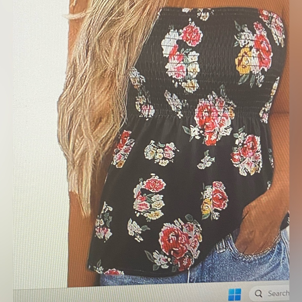 (1MC14)Floral Strapless Smocked Top Size L NWTS